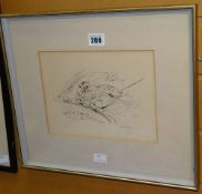 JOHN BUSBY lithograph with added watercolour - entitled verso 'Red Tailed Tropic Bird at Nest', 17 x