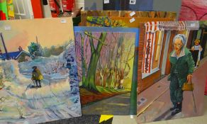 A parcel of unframed paintings on board by JOHN CHERRINGTON Condition reports are provided on