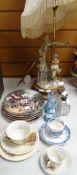 A modern figural table lamp & shade together with a parcel of collectors plates, commemorative items