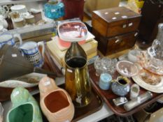 Pair of Shorter & Sons shell-form vases, a pair of silver lustre vases, vintage jigsaws, oil