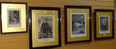 Group of four antique framed etchings, each signed (see four images - various sizes) Condition