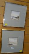 NEIL S HOPKINS watercolours, a pair of miniature coastal scenes entitled 'Anglers, Pwllgwaedd'