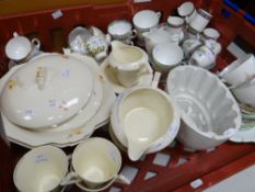 Two trays of English china & pottery including Royal Albert teaware, a family Bible & sundry vintage