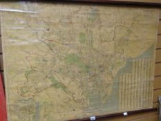 An interesting early twentieth century linen back map of the Cardiff area, 76 x 99cms Condition