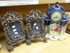 A pottery table cloth & a pair of decorative easel frames Condition reports are provided on