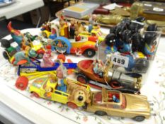 A parcel of TV themed toys including Wacky Races sports car, Chitty Chitty Bang Bang, Magic