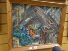 Framed oil on board by MILLS entitled verso 'Yarn Store at Allt Safan' Condition reports are