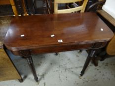 An antique foldover tea table on turned supports, 91cms wide Condition reports are provided on