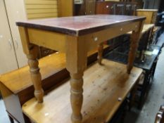 A vintage pine stained-top farmhouse table Condition reports are provided on request by email only