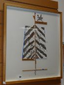 LADOCKY collage and construction of a semi abstract sailing ship, signed & dated 1998, 54 x 47cms