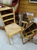 A single lightwood rush seated kitchen chair, three mirrors ETC Condition reports are provided on