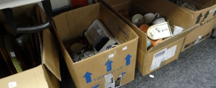 Six boxes of mixed china, loose cutlery, kitchen items ETC Condition reports are provided on request