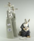 A Lladro group of two nuns & a Parian figure of a nun doing needlework (damage) Condition reports