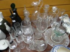 A parcel of mixed glassware including decanters, unused Dartington crystal drinking glasses ETC