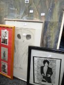 A framed signed publicity photograph of the singer Prince, set of three comic postcards in a