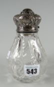 A fine quality pear-shaped scent bottle having a silver coronet hinging lid and the glass body