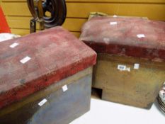 A pair of vintage copper coal box stools with hinging cushion lids Condition reports are provided on