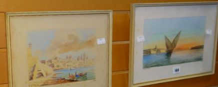 A pair of framed watercolours of Maltese ports, signed & dated 1963 with titles Condition reports