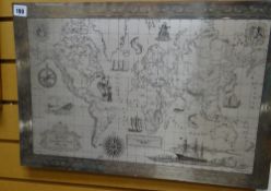 A Royal Geographical Society 'Silver Map of the World', 38 x 57cms Condition reports are provided on