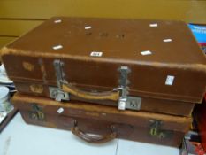 Two vintage tan suitcases Condition reports are provided on request by email only for this type of