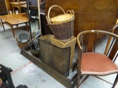 A parcel of small furnishing items including baskets, antique fender, tub chair ETC Condition