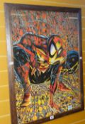 A framed poster for comic hero Spiderman by McFarlane (framed) Condition reports are provided on