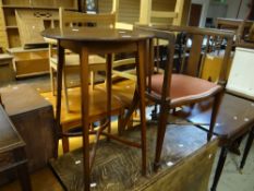 A circular inlaid mahogany table, similar tub chair with upholstered seat Condition reports are