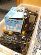 A quantity of electric railway items including carriages, locomotive, large quantity of track ETC