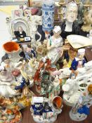 A parcel of Staffordshire figures including early nineteenth century Roman Goddess of Psyche, Wesley