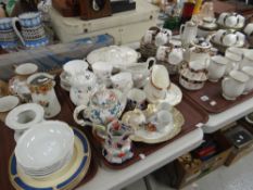 A pottery bread bin, a vintage wooden tea tray & a large quantity of mixed teaware & vintage