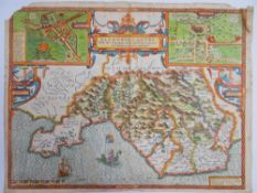 A JOHN SPEED Glamorganshyre antique coloured map, 40 x 52.5cms (A/F) Condition reports are