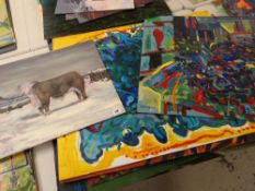 JOHN CHERRINGTON eight unframed paintings on board, mainly abstract compositions Condition reports