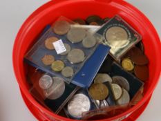 A chocolate box containing large quantity of loose coinage, commemorative coinage ETC Condition