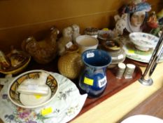 A parcel of mixed pottery including Little Grey Rabbit christening mug, pair of Staffordshire dogs