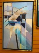 IAN D SCOTT (1943-2013) oil on canvas - abstract entitled verso 'Sailing Boat at Port Vendres,