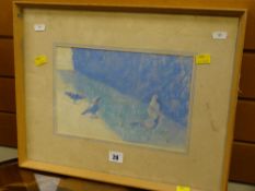 GORDON STUART pastel study of pigeons on a pavement, 19 x 28cms Condition reports provided on