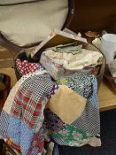 A vintage hat box & contents including Victorian period tunic, child's hat & fabric items