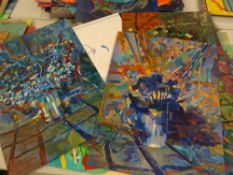JOHN CHERRINGTON eight unframed paintings on board, mainly abstract compositions Condition reports