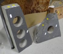 Two painted wooden fruit crates & two slate floor standing wine bottle holders Condition reports