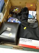 Approx ten assorted cameras including retro 1950s film cameras, Sakura Day/night zoom binoculars,