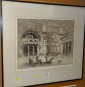 WILLIAM WALCOT etching - architectural study with figures, titled to mount 'The Frigidarium', signed