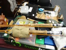 Five fishing rods including a split cane fishing rod inscribed 'built by the Rod Box, Winchester',