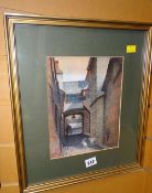 SAM GARRATT watercolour & pen - alley street scene with two dogs, signed, 24 x 19cms Condition