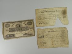 Three nineteenth century Welsh bank notes for Swansea Bank Glamorganshire, Pembrokeshire Bank &