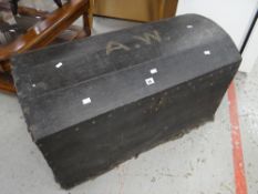 A vintage domed trunk with studded monogram 'A W' to the lid Condition reports provided on request
