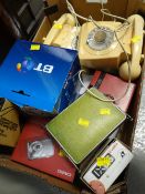 Box of old telephones & household items Condition reports provided on request by email for this