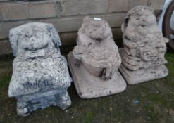 Three garden concrete hedgehogs Condition reports provided on request by email for this auction
