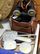 A dressing table set, parcel of glassware & two vintage cameras Condition reports provided on