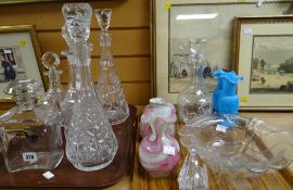 A collection of glassware including decanters & art glass Condition reports provided on request by