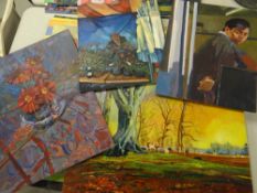 JOHN CHERRINGTON fourteen unframed paintings on board, mainly abstract compositions Condition